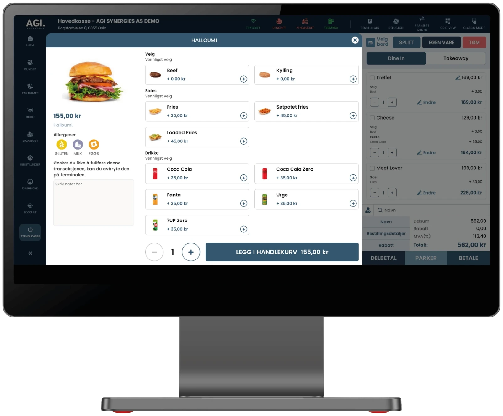 AGI POS – produktvalg med tilbehør, drikke og allergener